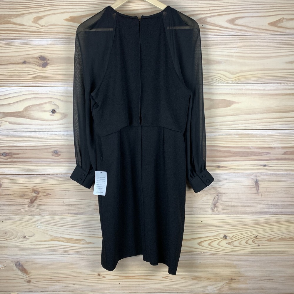 Adrianna Papell Black Long Sleeve Sheer Sleeve Cocktail Dress - Picture 2 of 16